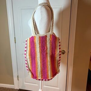 Universal Thread Women's Large Crotchet Pink Orange Tote Bag Summer Beach